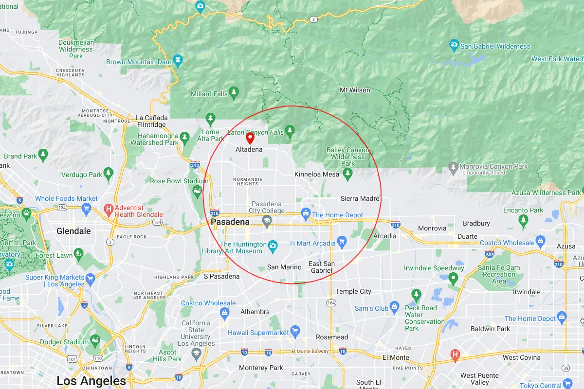 Altadena, San Marino CA Service Area Map