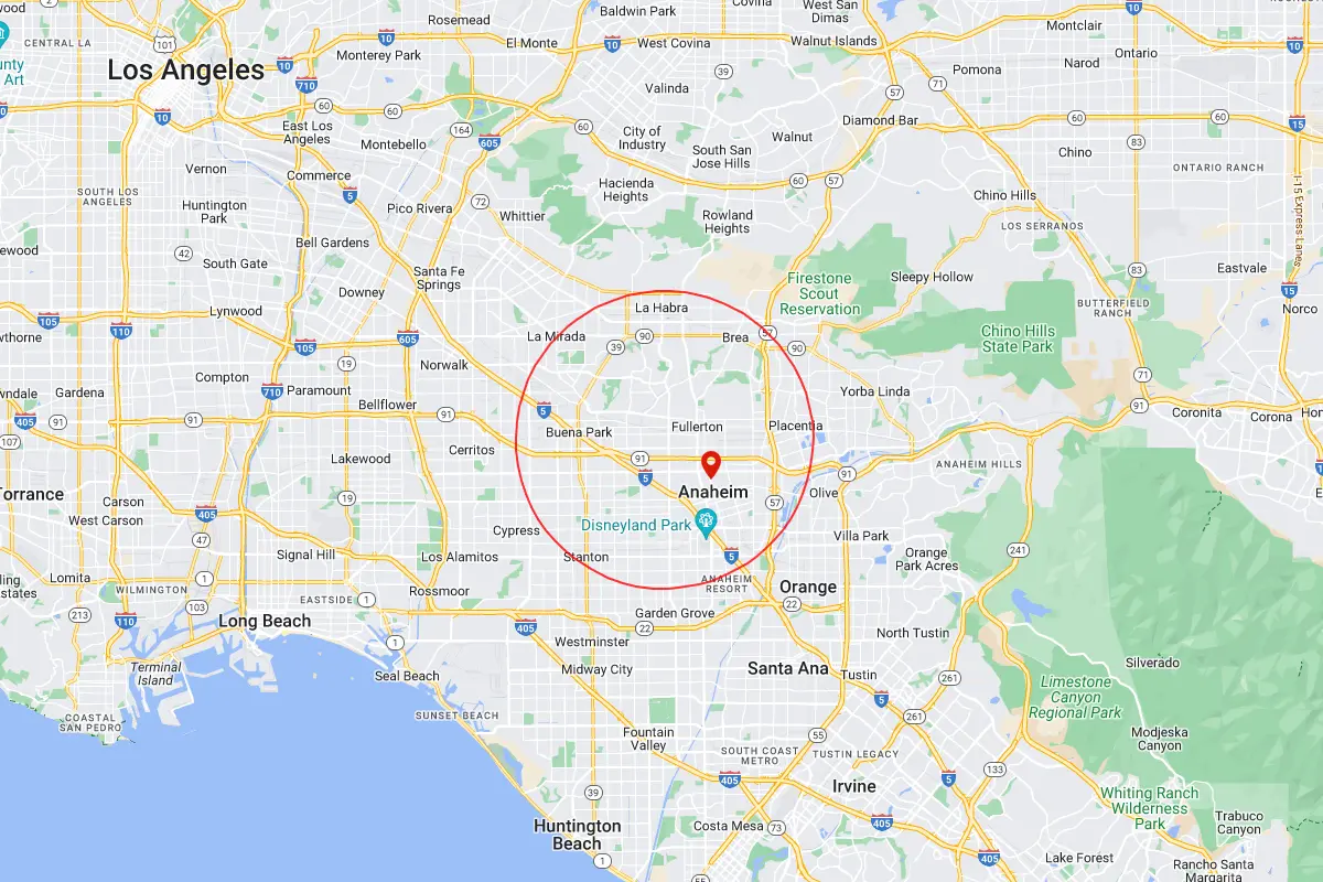 Anaheim, Buena Park, La Palma CA Service Area Map