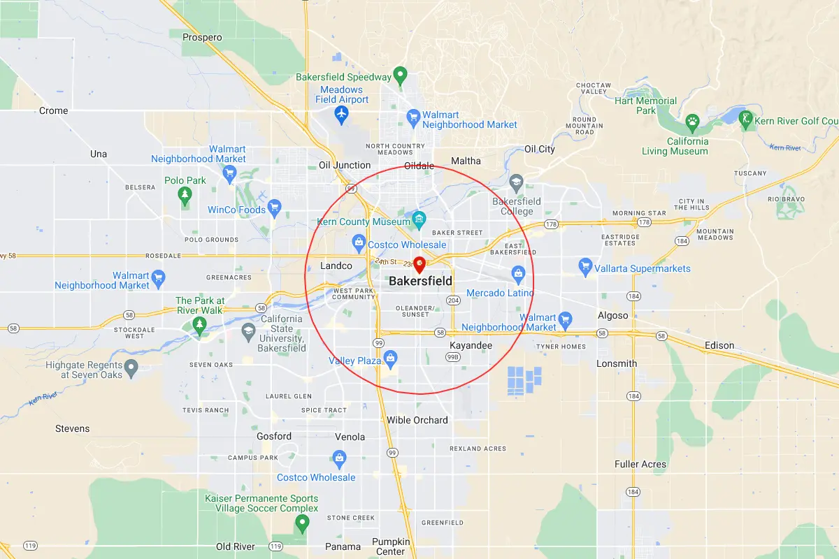 Bakersfield, Landco CA Service Area Map