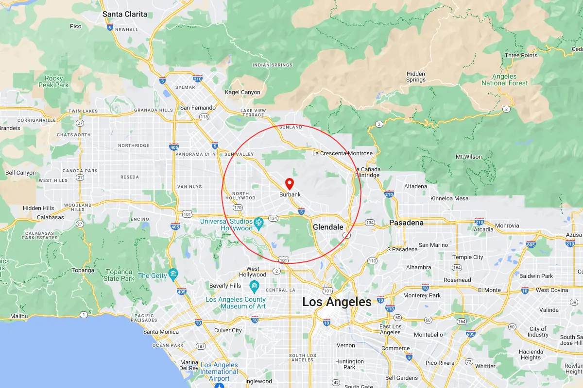 Burbank, North Hollywood CA Service Area Map