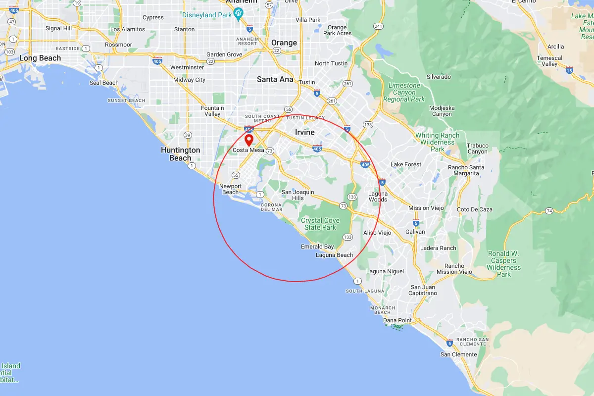 Costa Mesa, Newport Beach CA Service Area Map