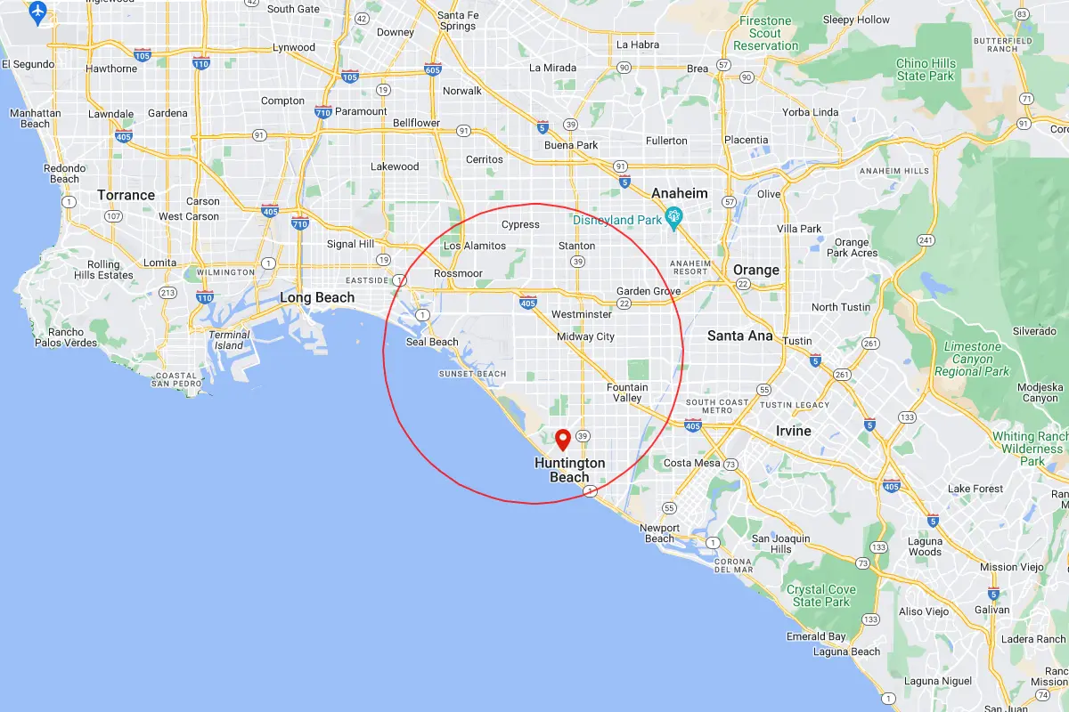 Huntington Beach, Seal Beach CA Service Area Map