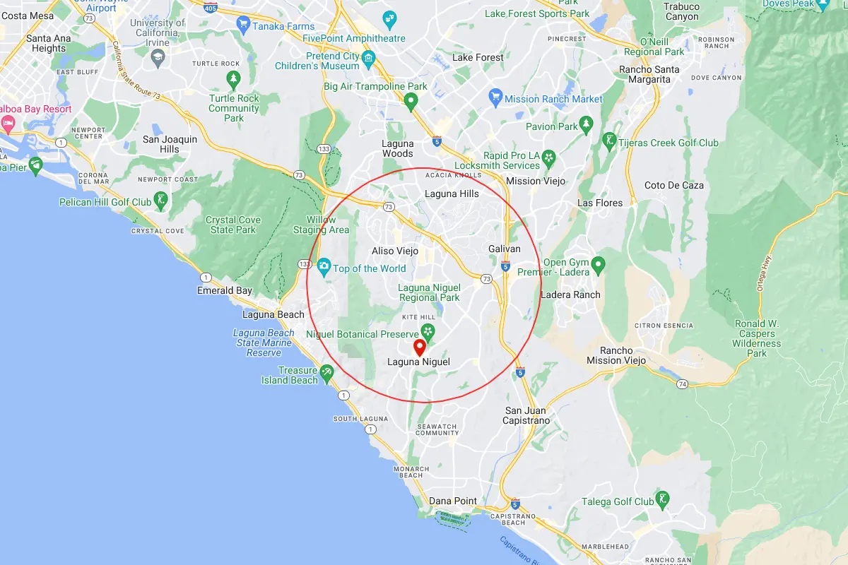 Laguna Niguel, Aliso Viejo CA Service Area Map