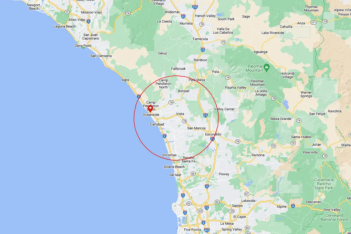 Oceanside, San Marcos CA Service Area Map