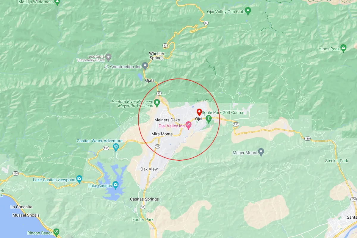Ojai, Meiners Oaks CA Service Area Map