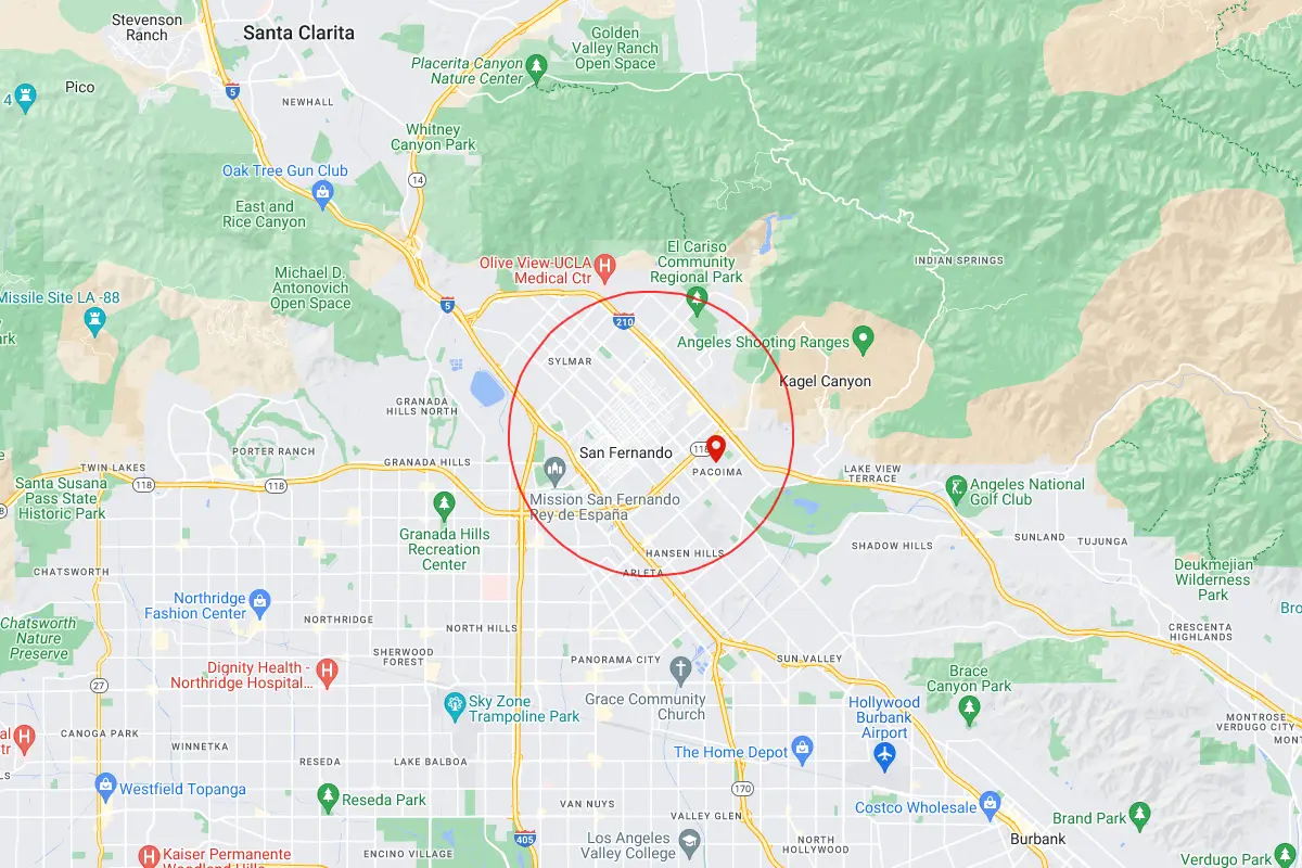 Pacoima, Sylmar, San Fernando CA Service Area Map