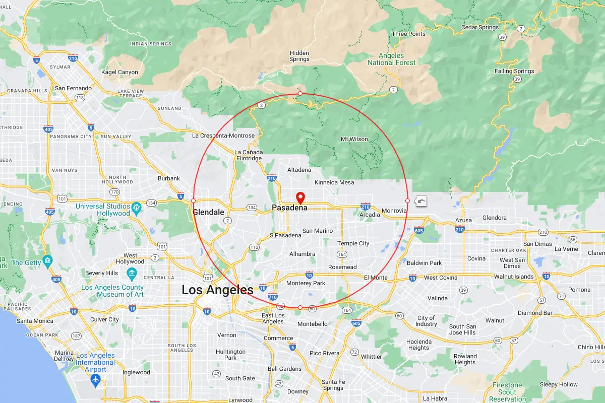 Pasadena, Monrovia CA Service Area Map