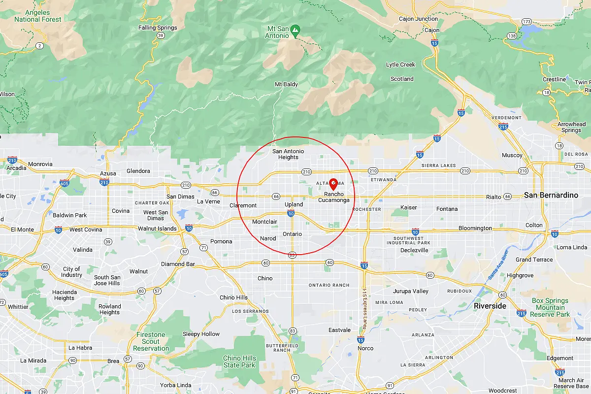 Rancho Cucamonga, Montclair CA Service Area Map