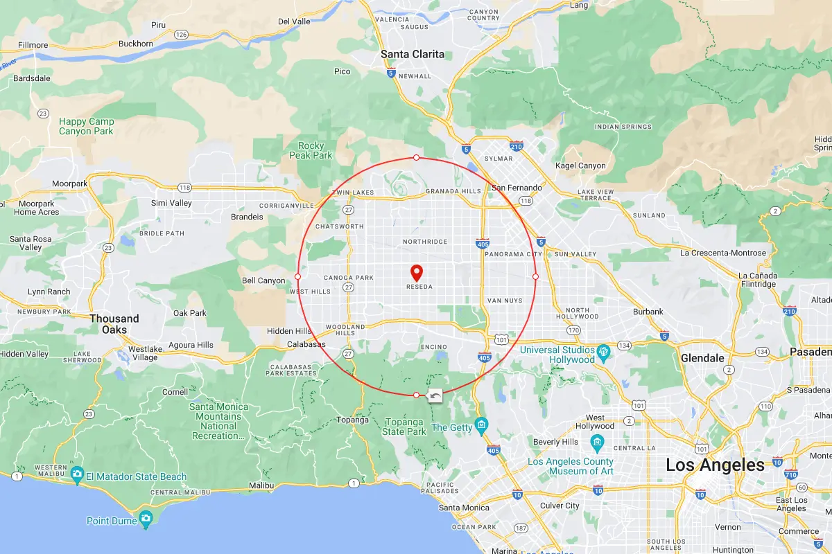 Reseda, Chatsworth, Northridge CA Service Area Map