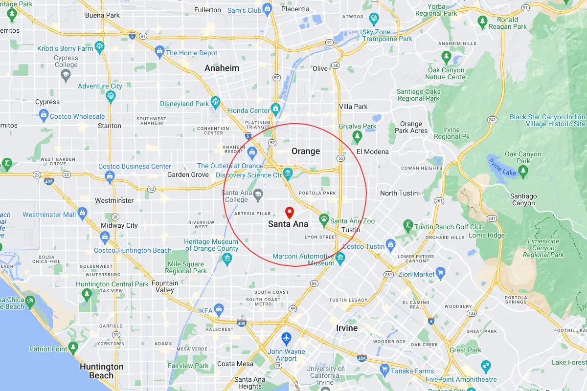 Santa Ana, Orange CA Service Area Map