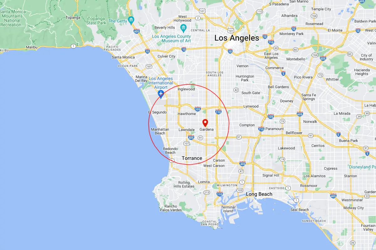 South Bay, Gardena, Lawndale CA Service Area Map