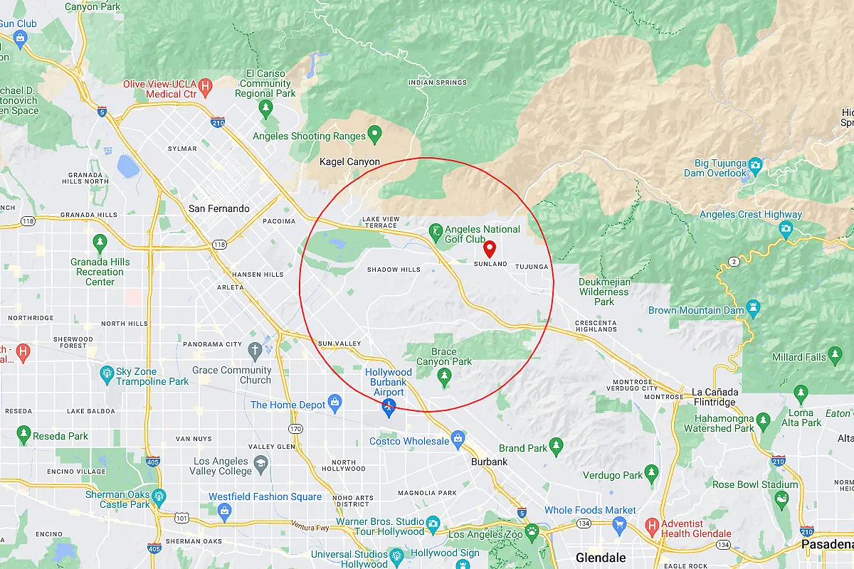 Sunland-Tujunga, Sunland CA Service Area Map