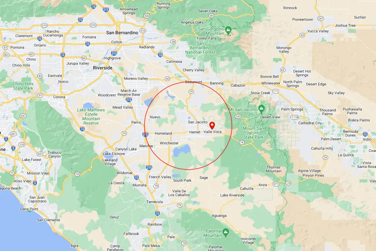 Valle Vista, Nuevo CA Service Area Map